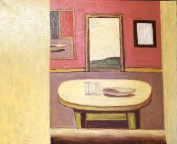 Nr. 3 Tisch vor Rosa 2024 Öl a. Lw. 80 x 100 cm