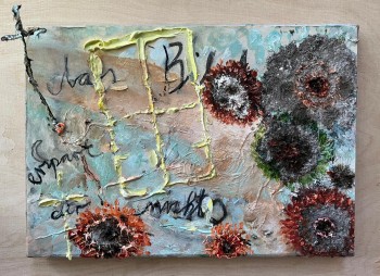 Nr. 4 Das Bild erspart Dir nichts 2025 Silberdraht, Kohle u. Öl a. Lw. 21 x 30 cm