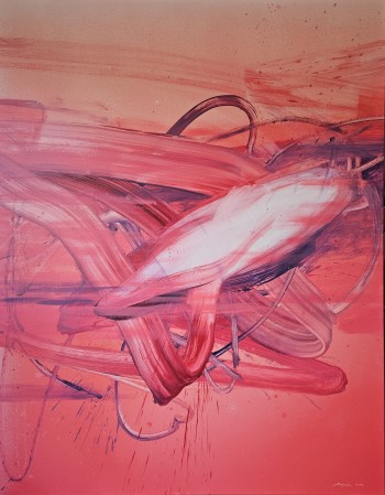 Nr. 1 Grosse Rubinrote Dynamik 1 2024 Öl a. Lw. 135 x 105 cm