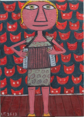 Nr. 13 Akkordeonspielerin 2023 Öl u. Collage a. Lw. 70 x 50 cm