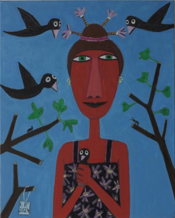 Nr. 15 Frau mit Vogel 2024 Öl a. Lw. 100 x 80 cm