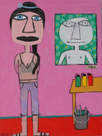 Nr. 30 Painting a man 2025 Acryl u. Kohle a. Holz 40 x 30 cm