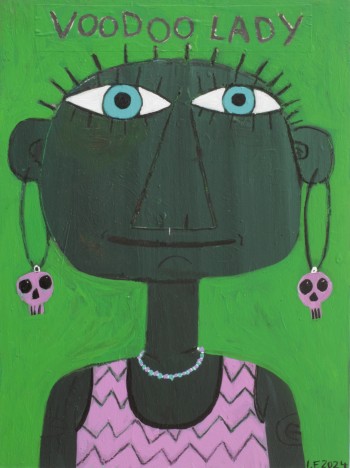 Nr. 4 Voodoo Lady  2024  Acryl u. Kohle a. Holz 40 x 30 cm