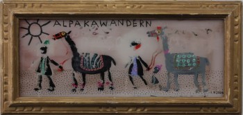 Nr. 58 Alpakawandern 2026 Hinterglasmalerei 15 x 38 cm