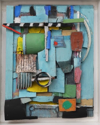 Nr. 32 Blauer Schachtel-Kopf II  2026  Materialbild  125 x 90 x 20 cm