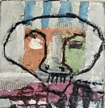 Nr. 46 Kopf 5  2025  Öl, Collage a. Lw.  20 x 20 cm