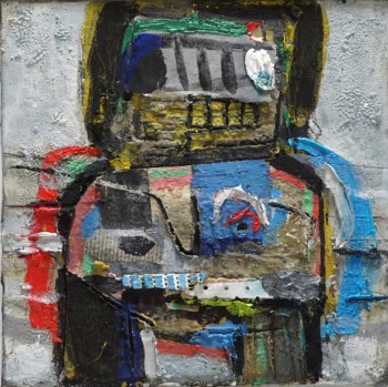 Nr. 3  Kleiner Mann 2021 Öl Assemblage a. Lw. 40 x 40 cm