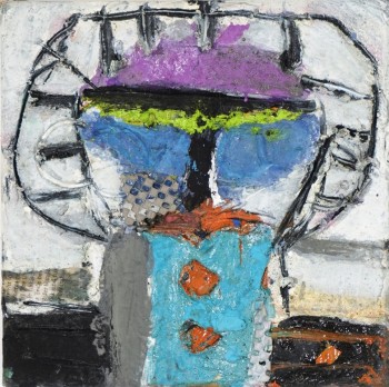 Nr. 48 Kopf 3  2025 Öl, Collage a. Lw.  20 x 20 cm