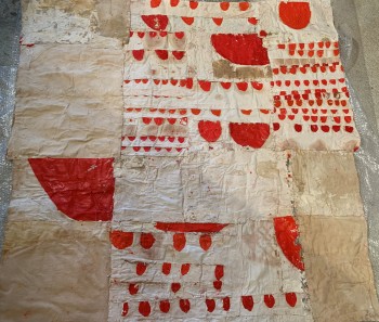 Nr. 6 Bollenarbeit Nr. 9 2005 weiterbearbeitet 2022 Öl, Gips a. Lw. 175 x 189 cm