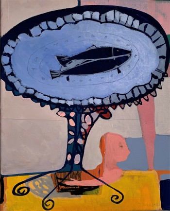 Nr. 1 Gartentisch mit Fischen 2022 Acryl a. Lw. 50 x 40 cm