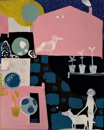 Nr. 3 Vor dem Haus 2022 Acryl a. Lw. 50 x 40 cm